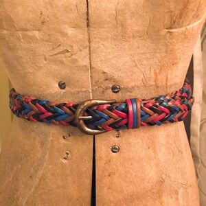 Orvis Multi Colour Braided Leather Belt, Antique Brass Buckle - Size M
